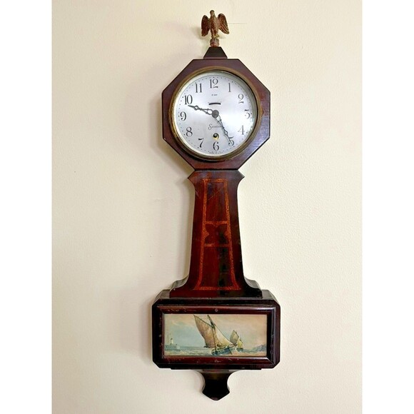 Antique Sessions  Mechanical Cape Cod Ship Scene  With Key  (Mahogany) - Picture 1 of 6